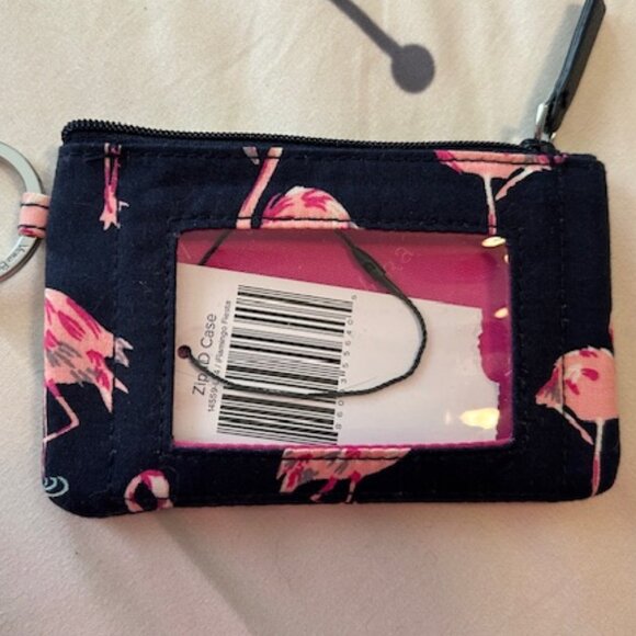 Vera Bradley "Flamingo Fiesta" Cotton Zip ID Case w/ Key Ring (Retired Pattern) - Picture 2 of 6